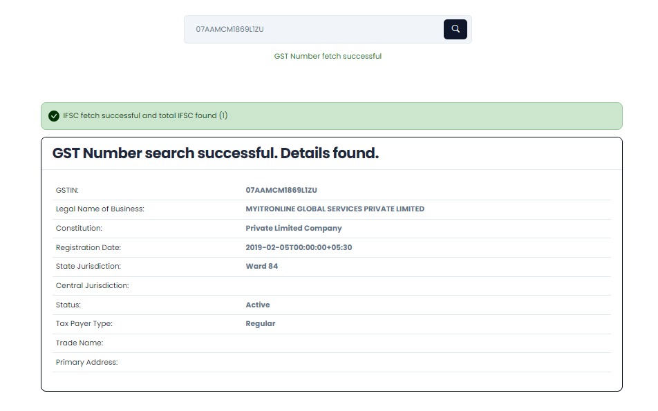 MYITRONLINE GST SERACH RESULT